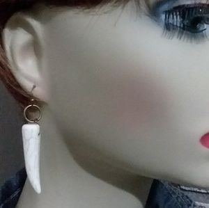 CANINE TOOTH white stone pendant drops earrings